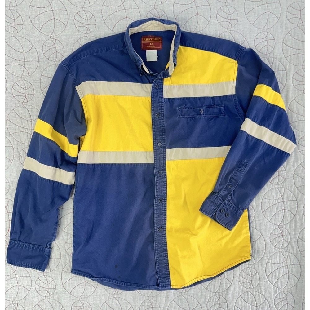 Rustler‎ Button Up Blue Colorblock Western Cowboy / Mens Medium